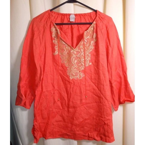 Chico's Size 1 (8/10) Orange Linen Top - Picture 1 of 6